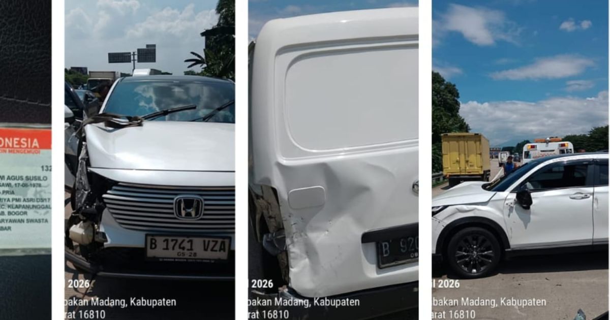 Pengemudi Kurang Fokus, HR-V Terbalik di Tol Jagorawi