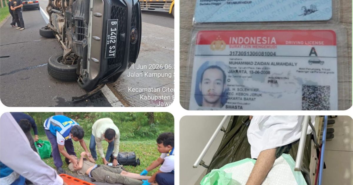 Diduga Microsleep, Toyota Fortuner Terbalik di Tol Jagorawi KM 30