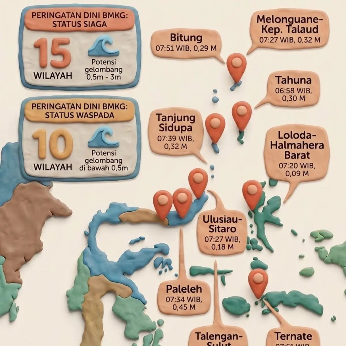 Dampak Gempa Filipina M 7,7: Sembilan Titik Pesisir Indonesia Catat Kedatangan Gelombang Tsunami