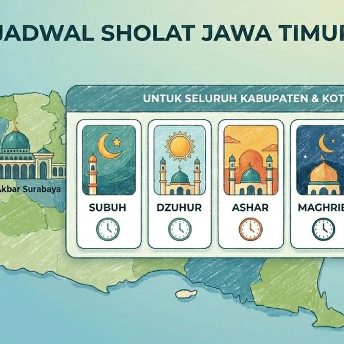 Panduan Waktu Salat Wajib Muslim di Jawa Timur untuk Minggu 14 Juni 2026