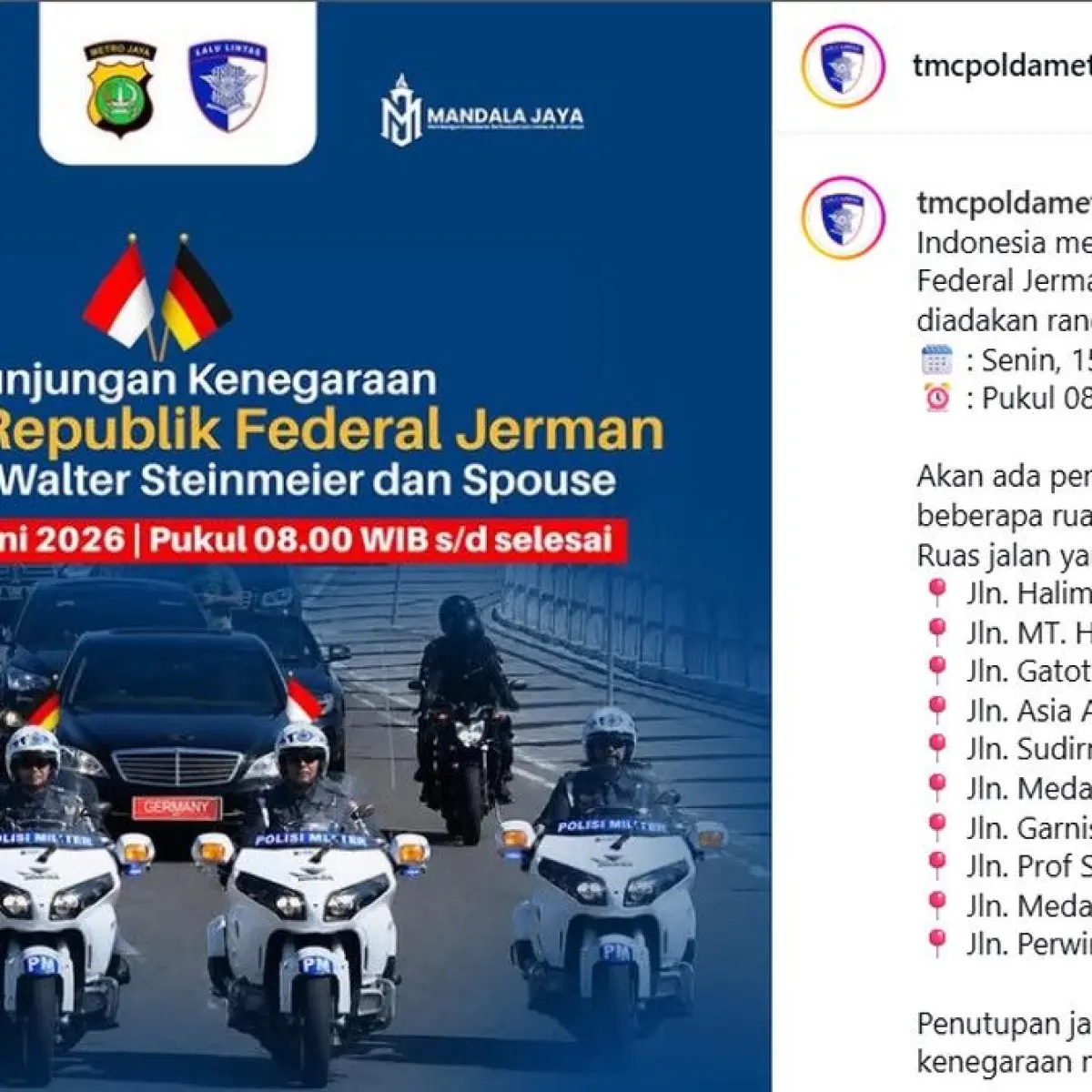 Antisipasi Kedatangan Presiden Jerman, Polda Metro Jaya Terapkan Sistem Buka-Tutup di 10 Ruas Jalan Jakarta