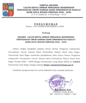 Resmi Dibuka, Seleksi Calon Ketua Dewan Pengawas Independen BPR Bank Kota Bogor